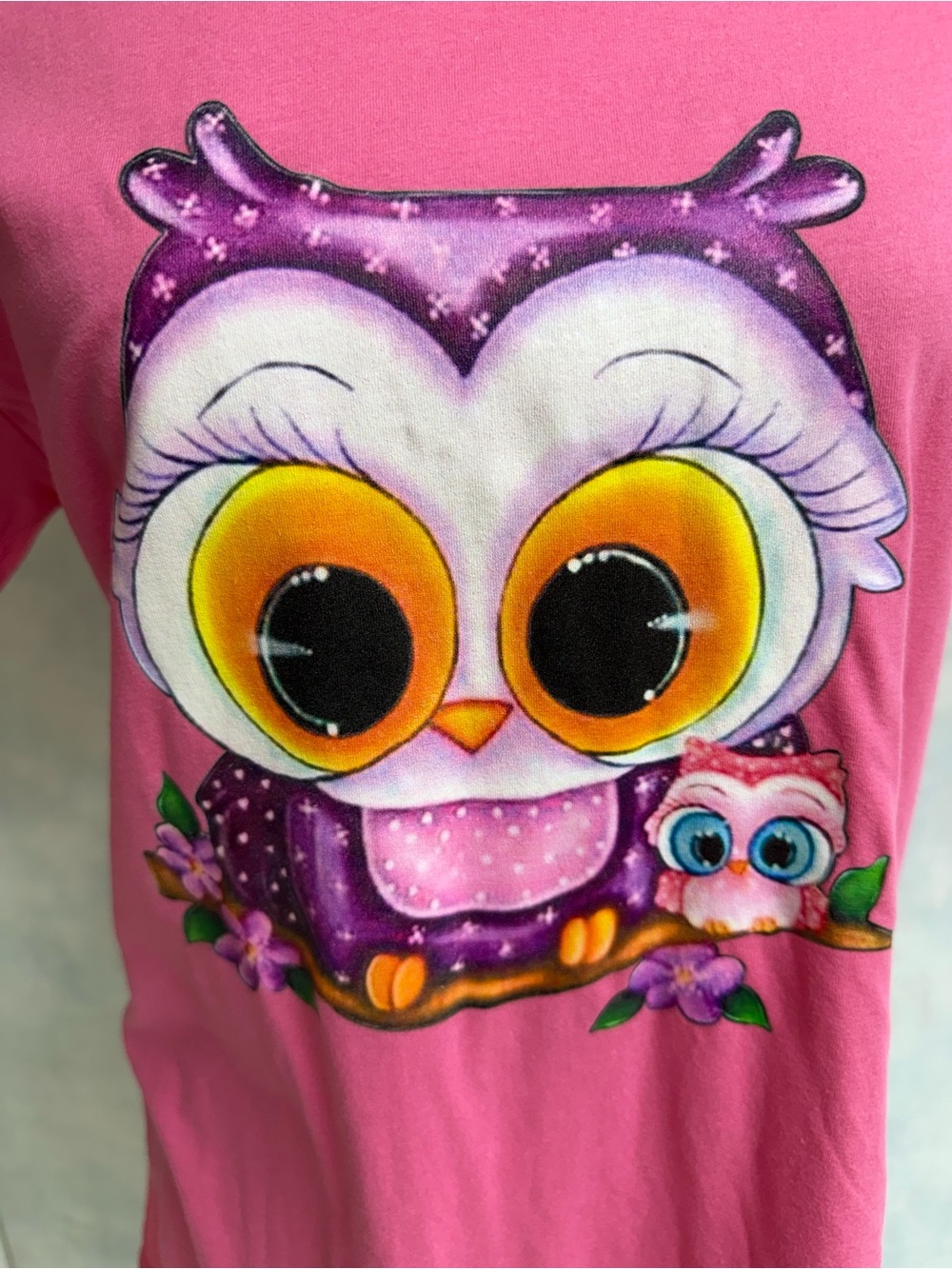 Funny Mama Owl & Baby Tees set of 2 Short Sleeve, Pink & Purple -wear w Leggings